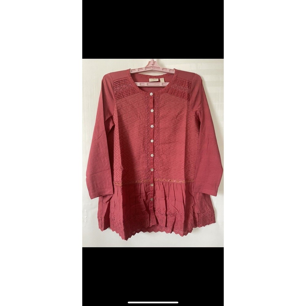 LOGO Lavish by Lori Goldstein Button Front Tunic Top - Rose - Size XXS (NWOT)